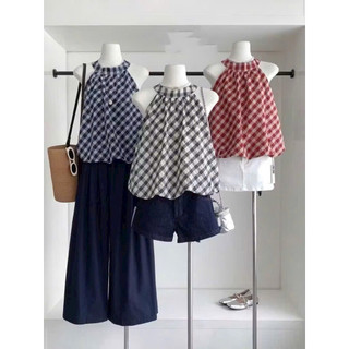 Áo Kiểu Cổ Yếm Caro và  Chấm Bi”FARI TOP”dáng Bí phồng Style Ulzzang siêu xinh dành cho Nữ