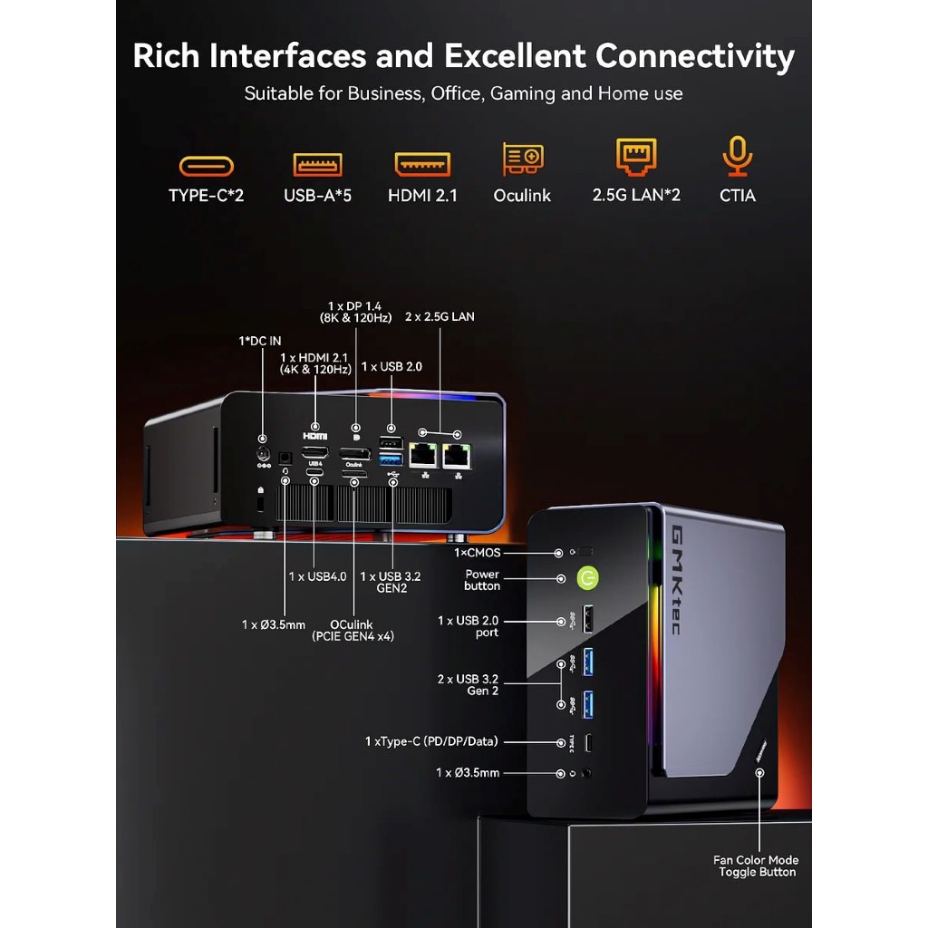 Mini PC GMKtec K12 Ryzen 7 H255 - 8 nhân 16 luồng DDR5 NVMe 4 | GPU Radeon 780M | USB4 & OCuLink | BigBuy360 - bigbuy360.vn