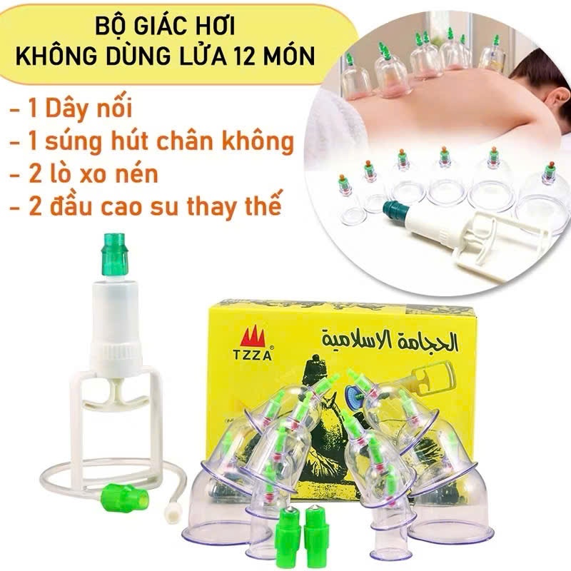 Bộ Dụng Cụ Giác Hơi 12 Ống Không Dùng Lửa Kèm Ống Dây Dài