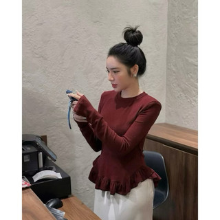 Áo nữ kiểu công sở bèo lai dáng dài tay form ôm chất thun tăm màu trắng đen đỏ VANISA CT444