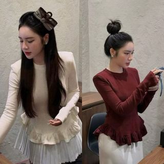 Áo nữ kiểu công sở bèo lai dáng dài tay form ôm chất thun tăm màu trắng đen đỏ VANISA CT444