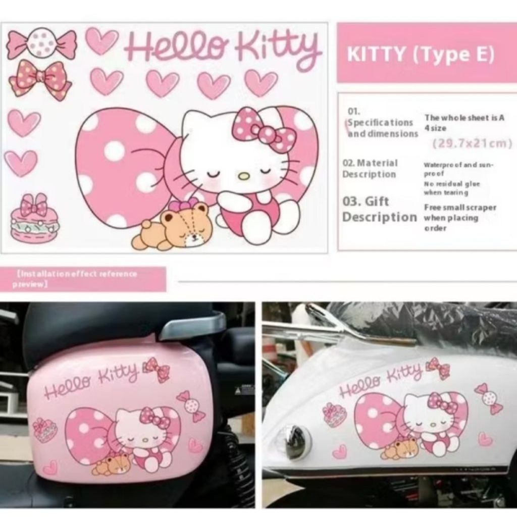 Tem Hello Kitty 3 lớp xịn chống nước chống xước dán cho các dòng xe điện,xe máy, ô tô,...