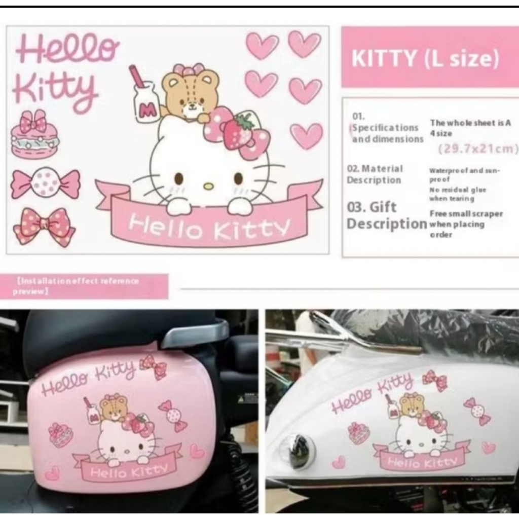 Tem Hello Kitty 3 lớp xịn chống nước chống xước dán cho các dòng xe điện,xe máy, ô tô,...