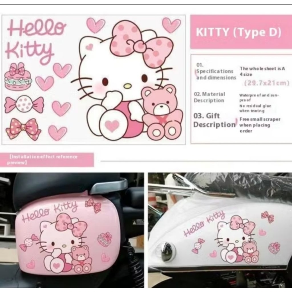 Tem Hello Kitty 3 lớp xịn chống nước chống xước dán cho các dòng xe điện,xe máy, ô tô,...