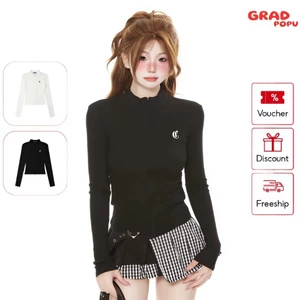 Áo cardigan nữ GRADPOPU chống nắng tay dài khóa kéo cổ đứng phong cách BM dáng ngắn mùa hè AK01