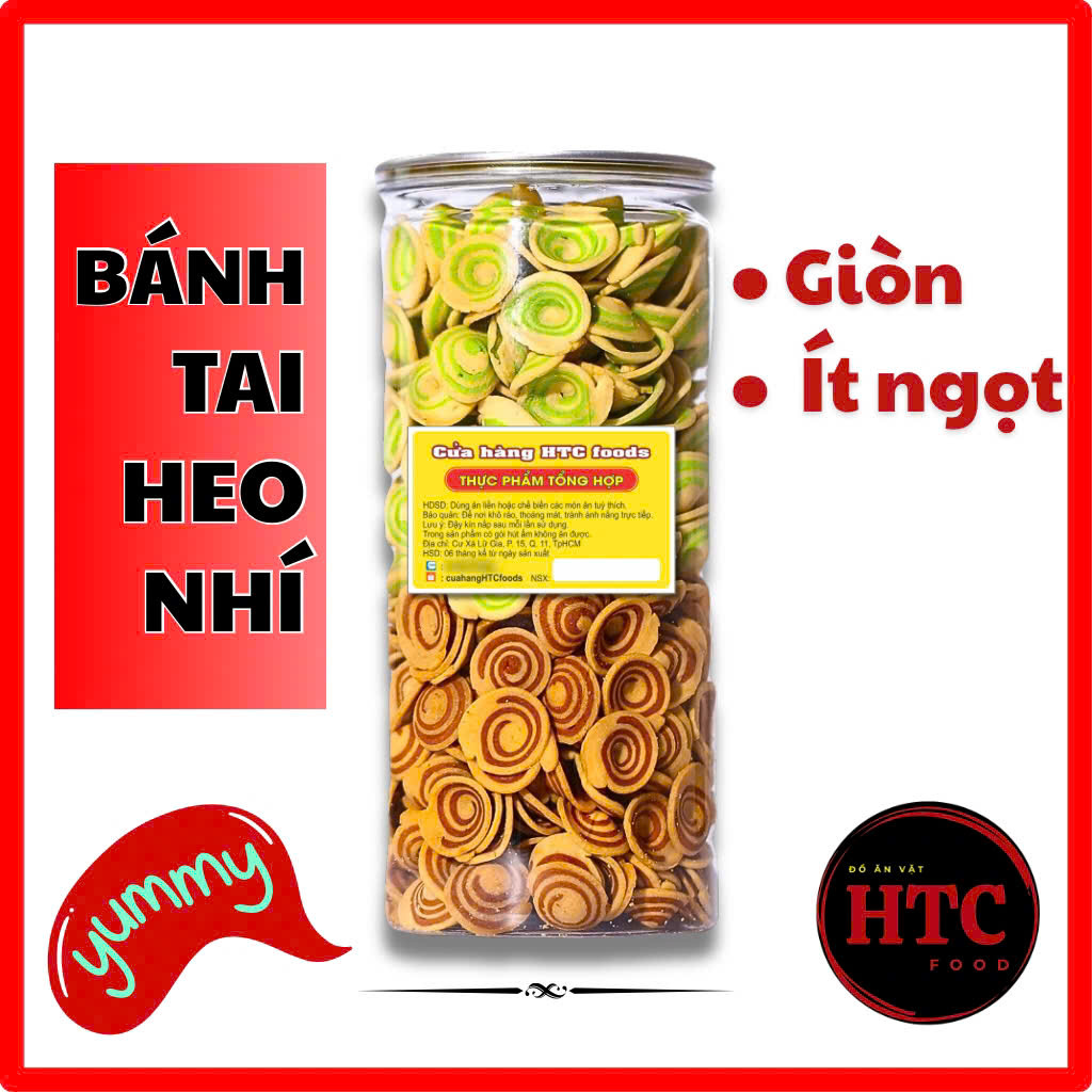 Bánh lỗ tai heo nhí mix 2 vị lá dứa và truyền thống, bim bim snack tai heo giòn rụm, ăn vặt HTC Food