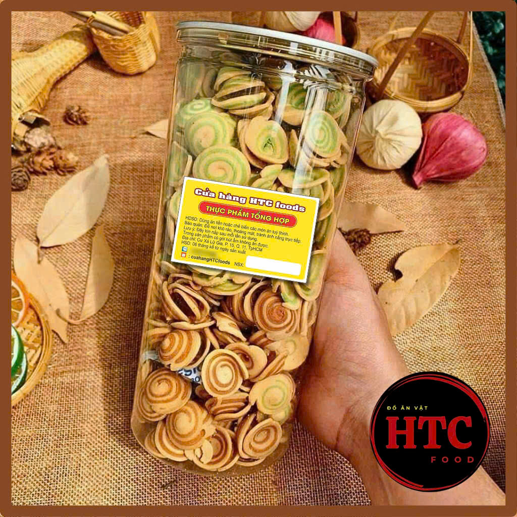 Bánh lỗ tai heo nhí mix 2 vị lá dứa và truyền thống, bim bim snack tai heo giòn rụm, ăn vặt HTC Food