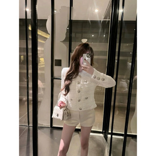 Áo khoác dạ tweet hai túi cúc đồng form slim phong cách tiểu thư tài phiệt