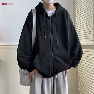 Áo khoác nam đen trơn dài tay có nón mặc đi nắng đi làm ngoài đường chất liệu nỉ 3 size 40-70kg k1
