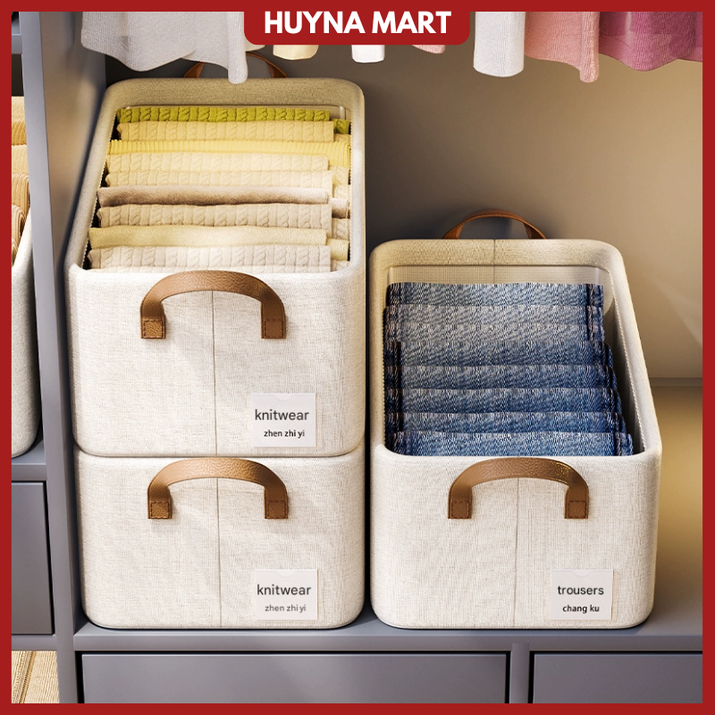 Hộp đựng quần áo vải Cotton và vải lanh Thiên Sơn 26L, có khung thép dựng, giỏ đựng đồ đa năng gấp gọn TD100