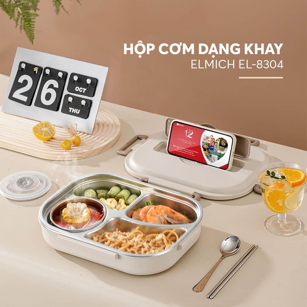 Hộp Cơm INOX 304 Elmich Dung Tích 1L - 2L | Hộp Đựng Cơm Văn Phòng Elmich Chính Hãng