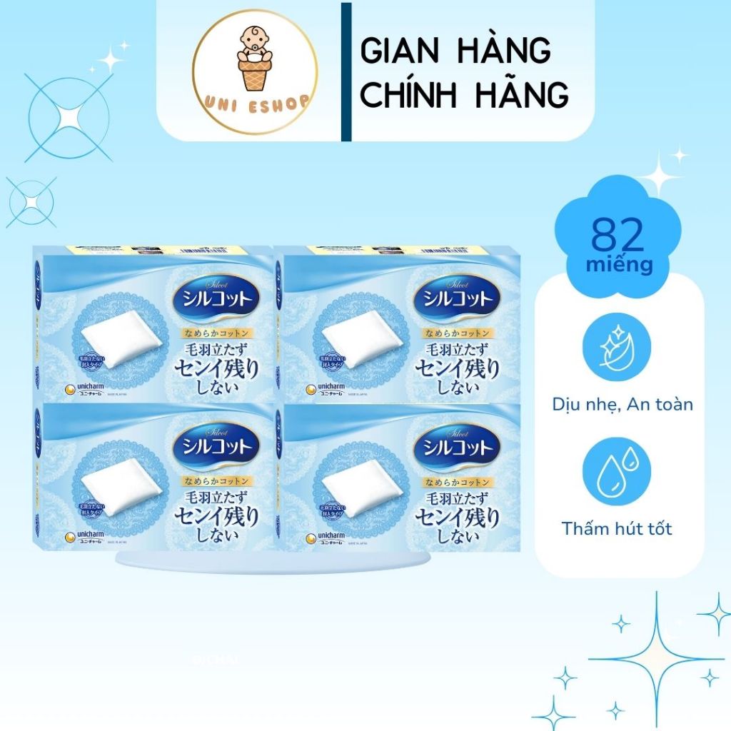 Combo 4 gói Bông tẩy trang cao cấp Silcot 82 miếng/hộp |Unishop