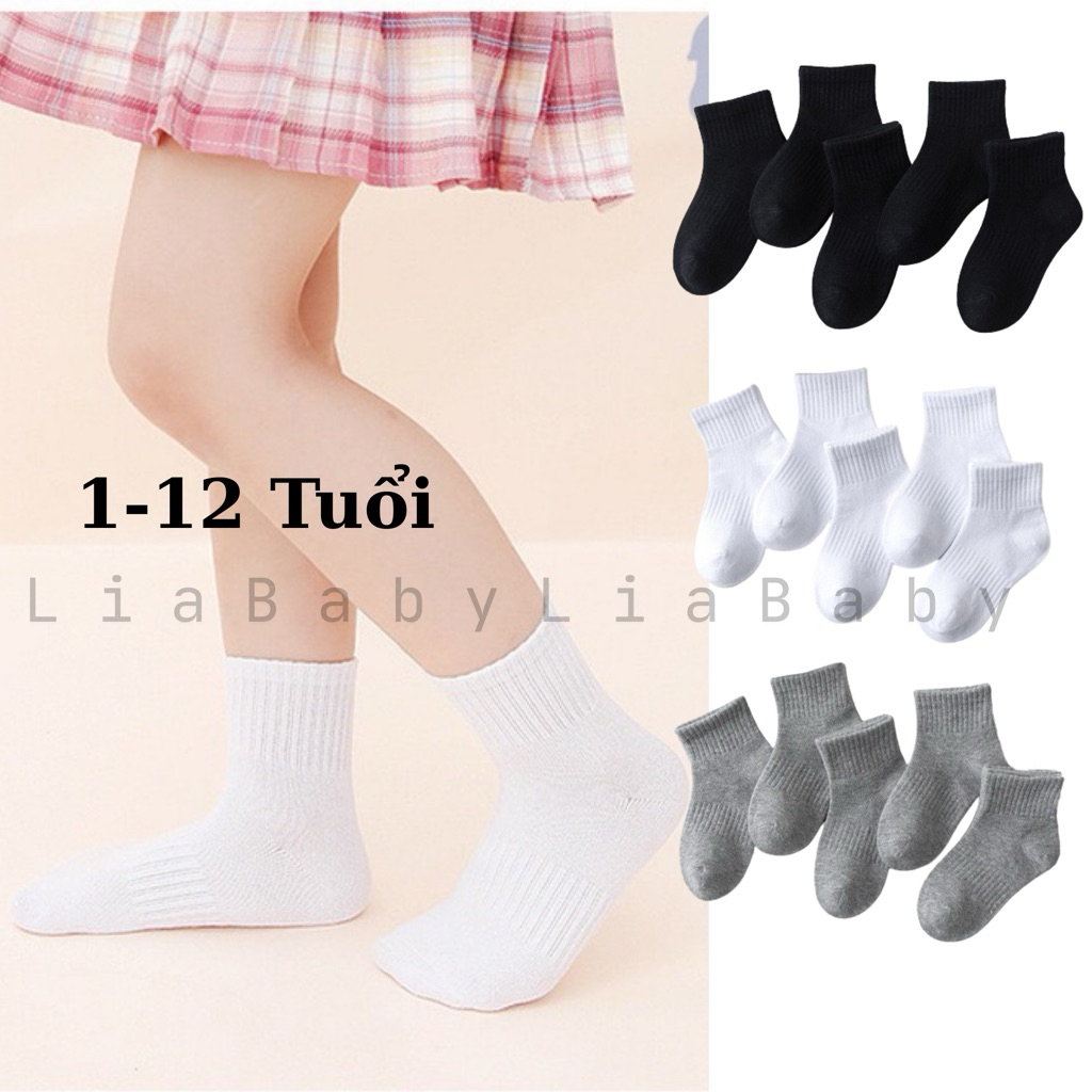 Set 5 đôi vớ thể thao trắng đen xám basic cho trẻ em học sinh đi học ...