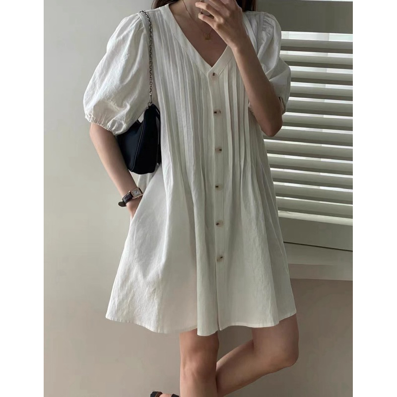 𝗛𝗲𝘃𝗲𝗿  - Đầm Linen xếp li Thủ công tay phồng BEELY