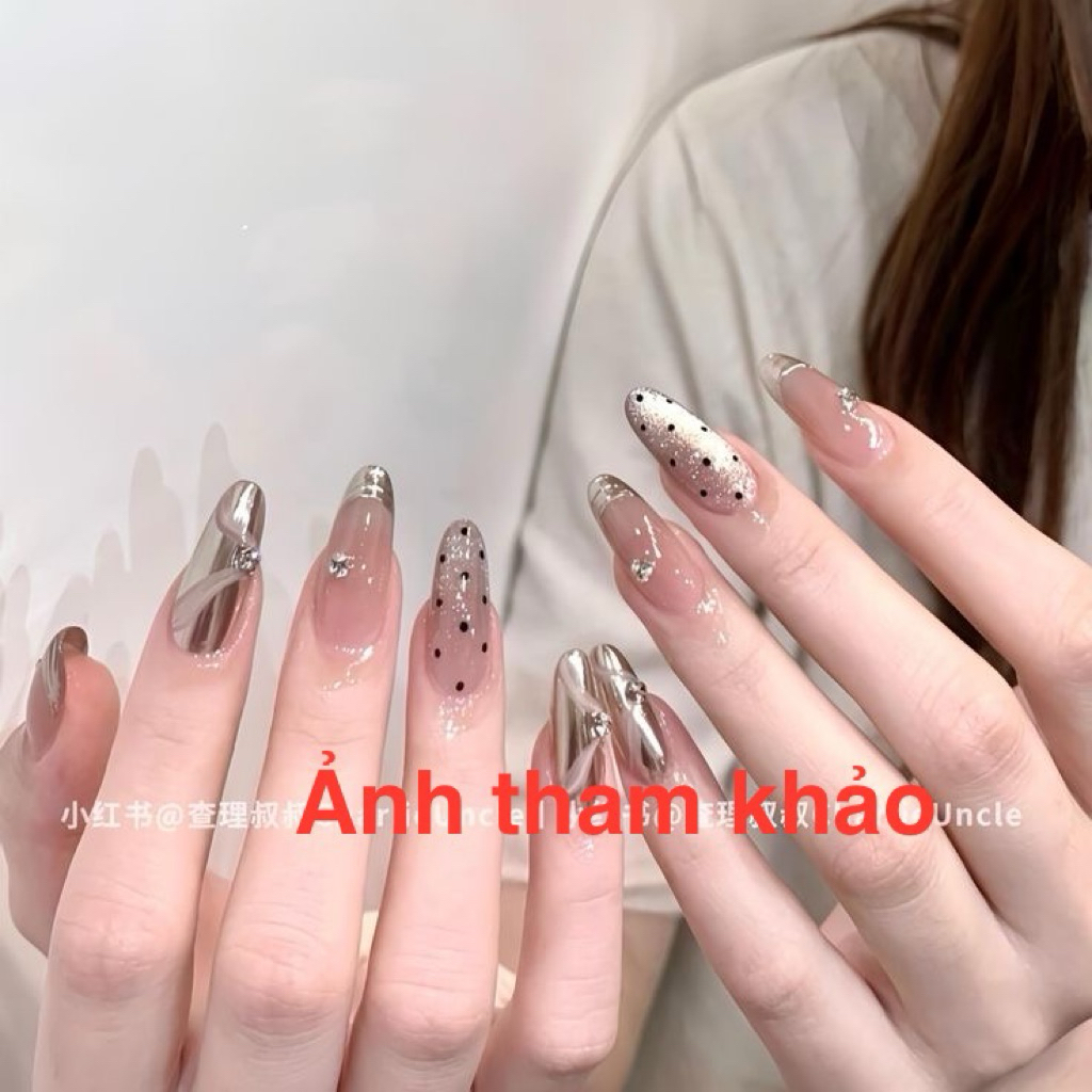 406. nailbox thạch hồng nude mix tráng gương vàng nhạt