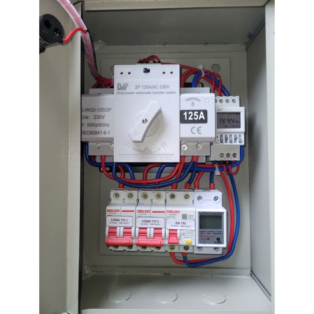 (tủ chuyển nguồn có đồng hồ đo điện) ATS 125A - Tủ chuyển nguồn 2 công tơ - cầu dao điện 2 công tơ- chuyển nguồn tự động