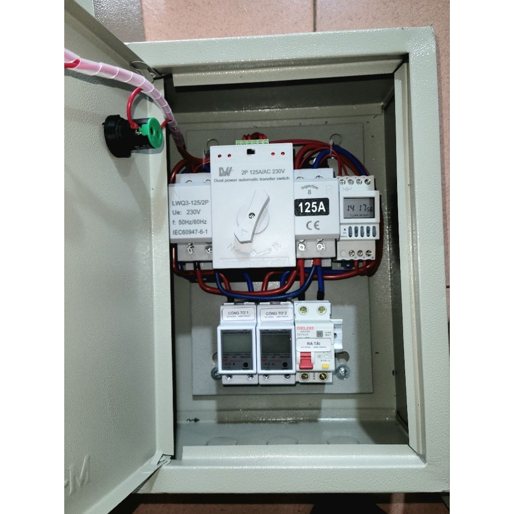(tủ chuyển nguồn có đồng hồ đo điện) ATS 125A - Tủ chuyển nguồn 2 công tơ - cầu dao điện 2 công tơ- chuyển nguồn tự động
