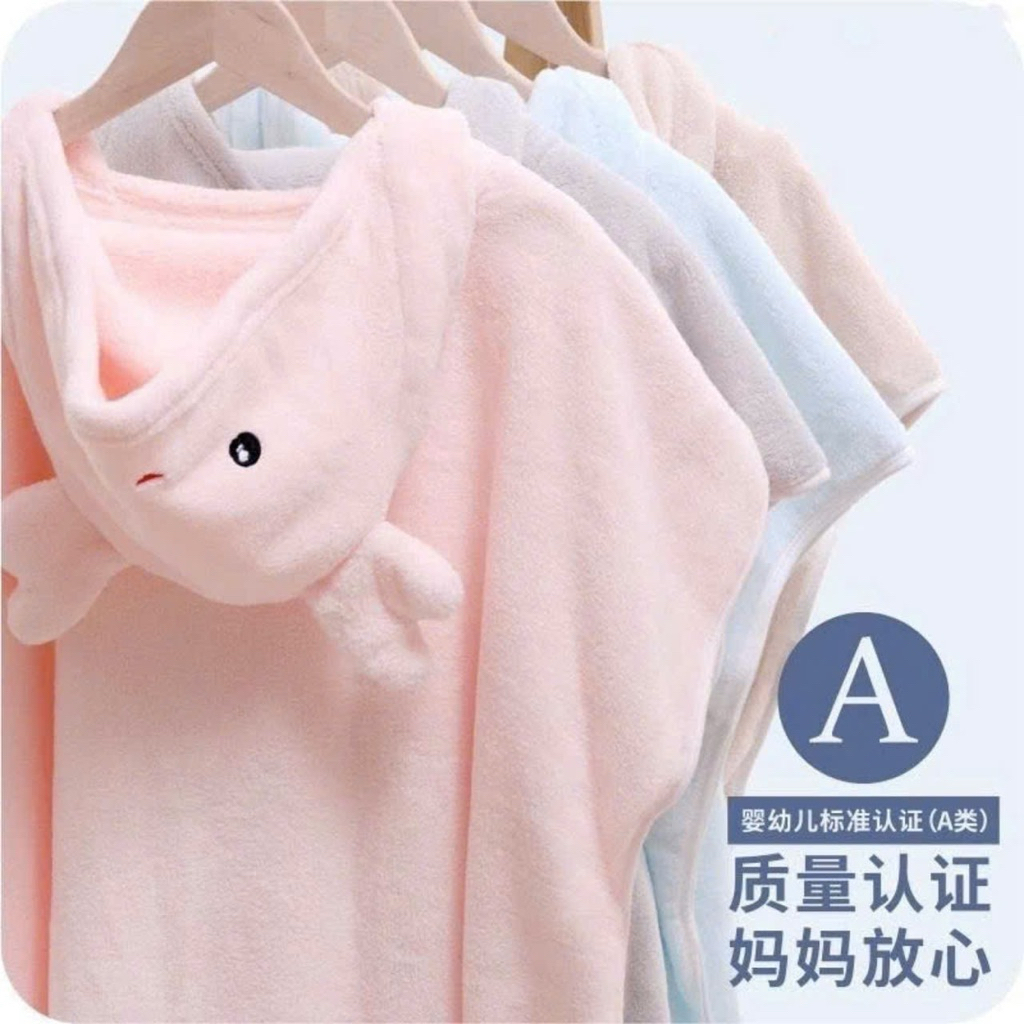 Áo choàng tắm cho trẻ em có mũ tai thú - Khăn tắm bông mềm mịn thấm nước nhanh cho bé