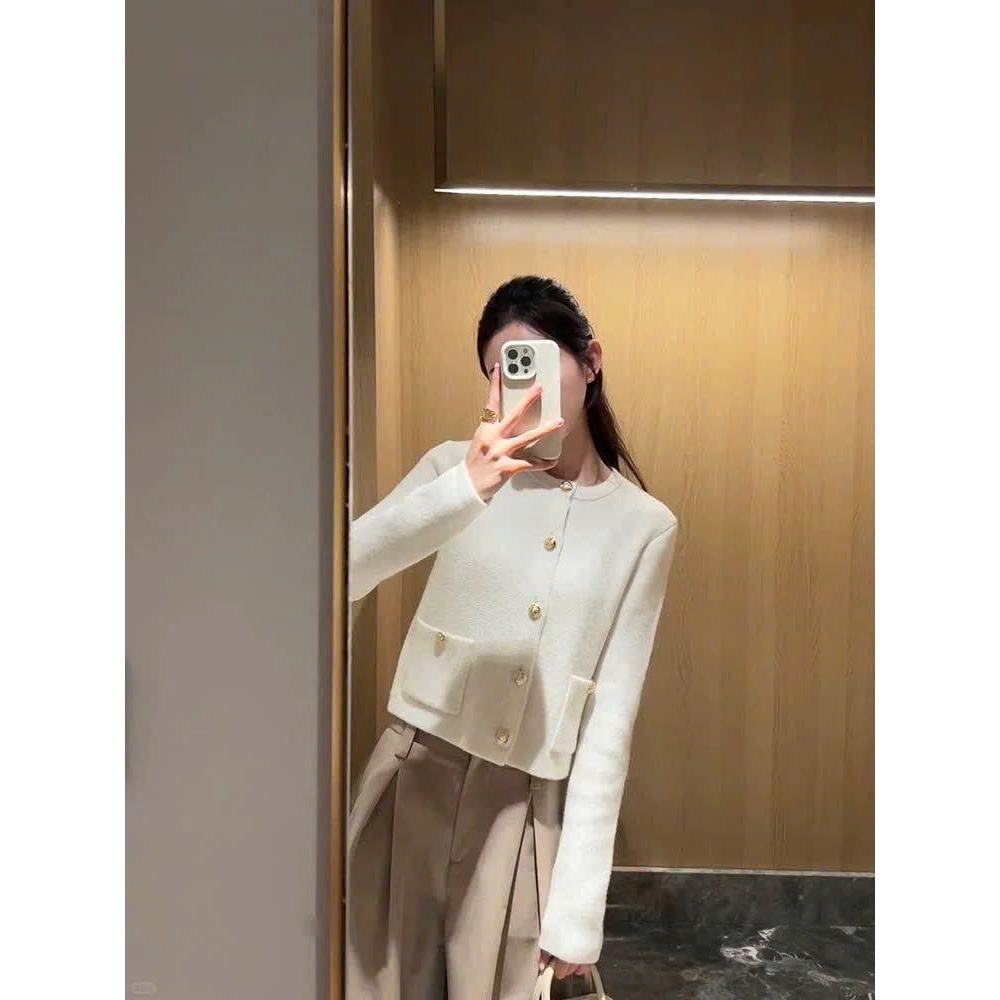O.urs | Áo len cardigan dệt kim trắng cao cấp, phong cách thanh lịch