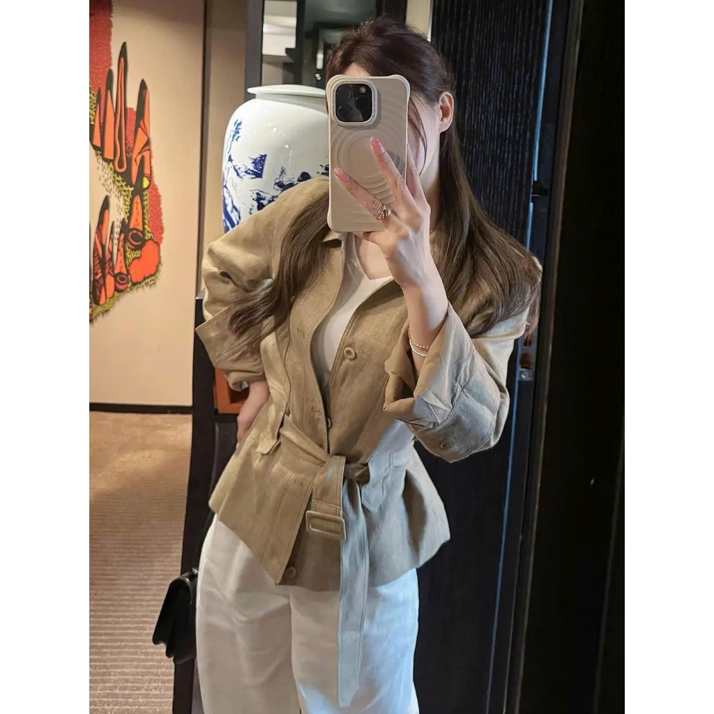 O.urs | Áo khoác Linen Belted Jacket phong cách thanh lịch màu Beige thiết kế tinh tế và nữ tính cho phong cách