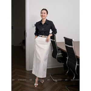 Áo sơ mi nữ cúc trang trí xẻ sau HAGOO phong cách công sở, thanh lịch [A8009]