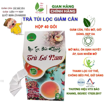Hộp 40 gói trà túi lọc lá nam Bảo Khang, Trà lá sen, chè vằng, gạo lứt, đỗ đen, giảo cổ lam, bí đao