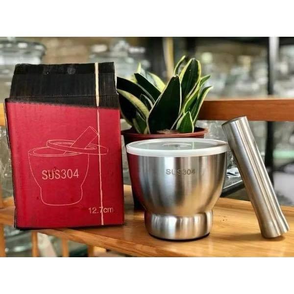 BỘ CỐI CHÀY GIÃ GIA VỊ BĂNG INOX 304 CÓ NẮP ĐẬY CHỐNG BẮN TIỆN LỢI