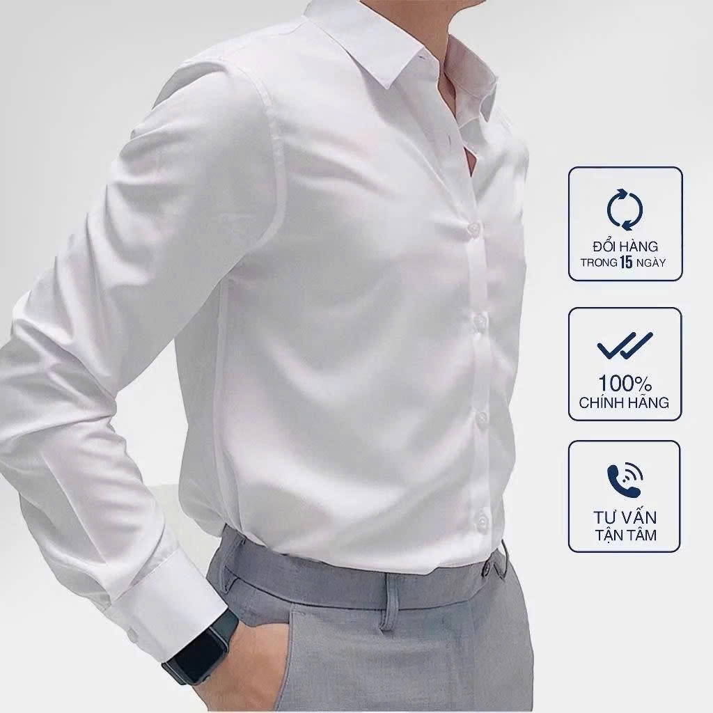 Áo Sơ Mi Nam Tay Dài Trơn, Chất Vải Cao Cấp, Không Nhăn, Thấm Hút Tốt - Thời Trang Công Sở/Dạo Phố