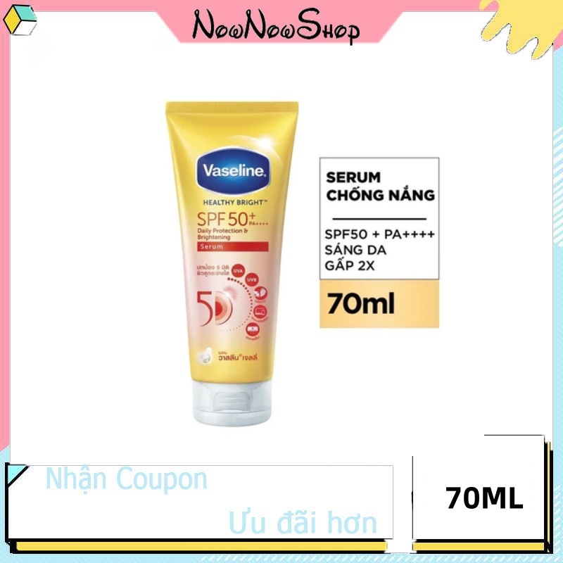 Vaseline 50x Serum Chống Nắng Cơ Thể SPF50 + Dưỡng Trắng Da Sáng Khoẻ