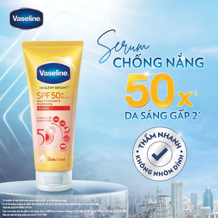 Vaseline 50x Serum Chống Nắng Cơ Thể SPF50 + Dưỡng Trắng Da Sáng Khoẻ