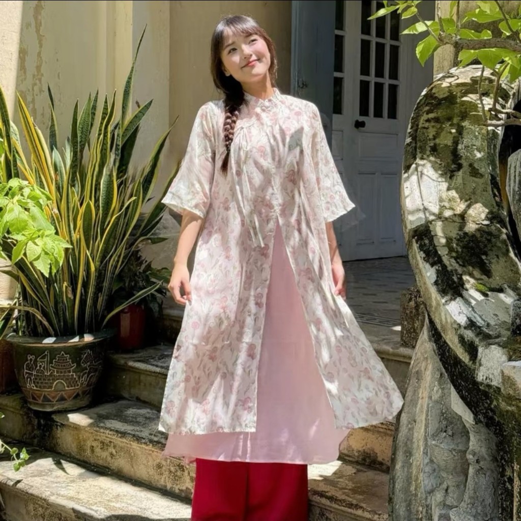Áo dài Bích Hồ kiểu tứ thân xẻ 4 tà, áo cách tân Tết LABEL AD06