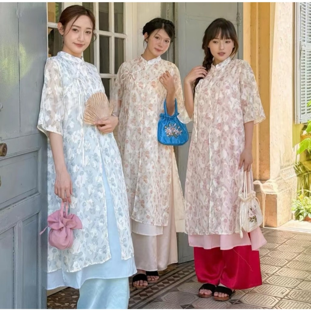 Áo dài Bích Hồ kiểu tứ thân xẻ 4 tà, áo cách tân Tết LABEL AD06