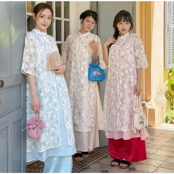 Áo dài Bích Hồ kiểu tứ thân xẻ 4 tà, áo cách tân Tết LABEL AD06