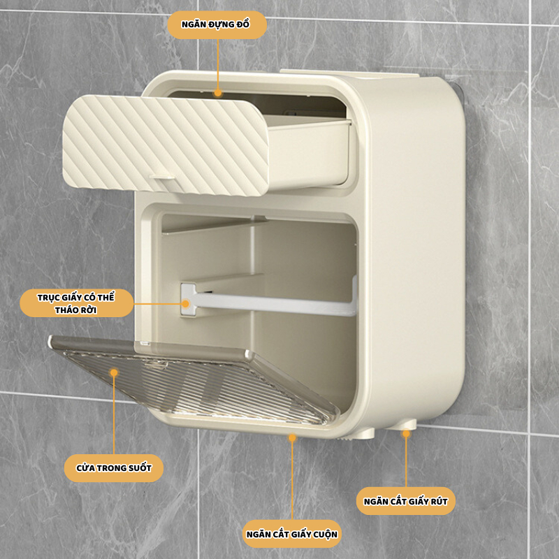 Hộp đựng giấy vệ sinh 2 tầng treo tường đa năng, hộp đựng giấy rút - GIAHANHOTTREND