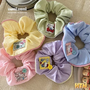 Scrunchies dây cột tóc vải xô đũi phồng có tag gấu xinh xắn nhiều màu dành cho bạn gái