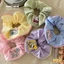 Scrunchies dây cột tóc vải xô đũi phồng có tag gấu xinh xắn nhiều màu dành cho bạn gái