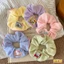 Scrunchies dây cột tóc vải xô đũi phồng có tag gấu xinh xắn nhiều màu dành cho bạn gái
