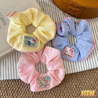 [Handmade] Scrunchies dây cột tóc vải xô đũi phồng có tag gấu xinh xắn nhiều màu dành cho bạn gái