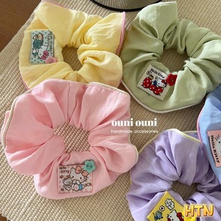 [Handmade] Scrunchies dây cột tóc vải xô đũi phồng có tag gấu xinh xắn nhiều màu dành cho bạn gái
