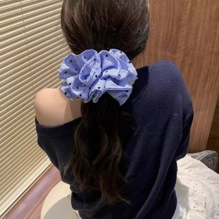 Scrunchies Dây Cột Tóc Chấm Bi Tim Xanh Bốn Lớp Xếp Ly Cho Bạn Gái