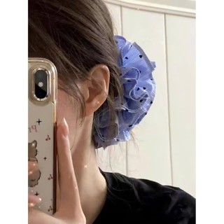 Scrunchies Dây Cột Tóc Chấm Bi Tim Xanh Bốn Lớp Xếp Ly Cho Bạn Gái