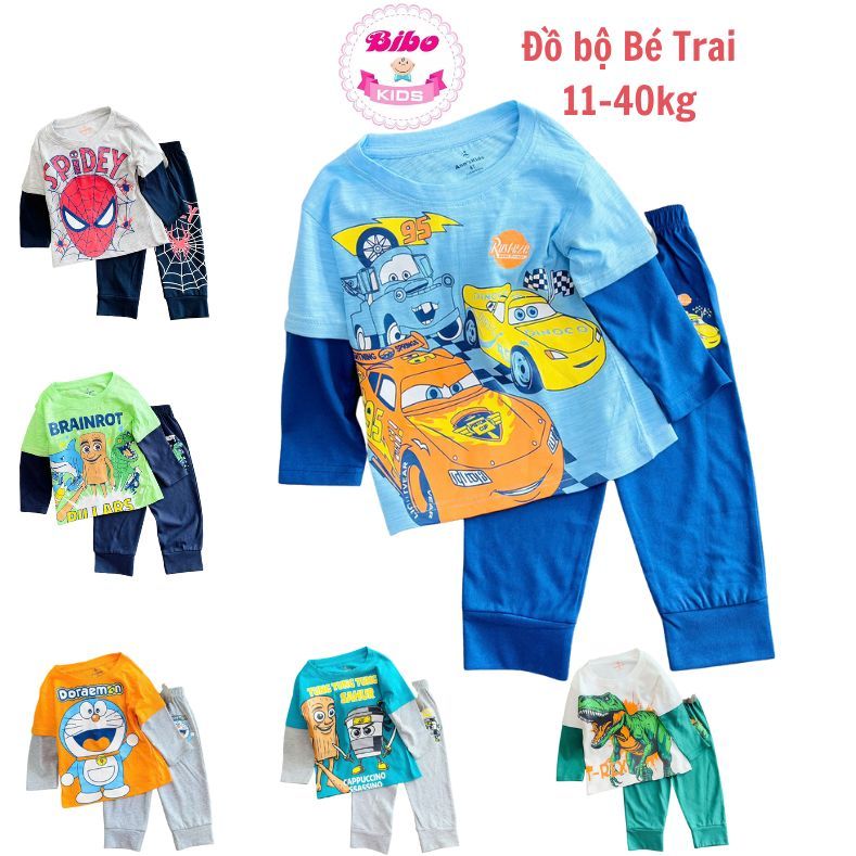 [11-42kg]Quần Áo Dài Tay, Bộ Thu Đông cho bé trai chất cotton mền mịn in hình khủng long,.Đồ bộ bé trai tay dài size đại