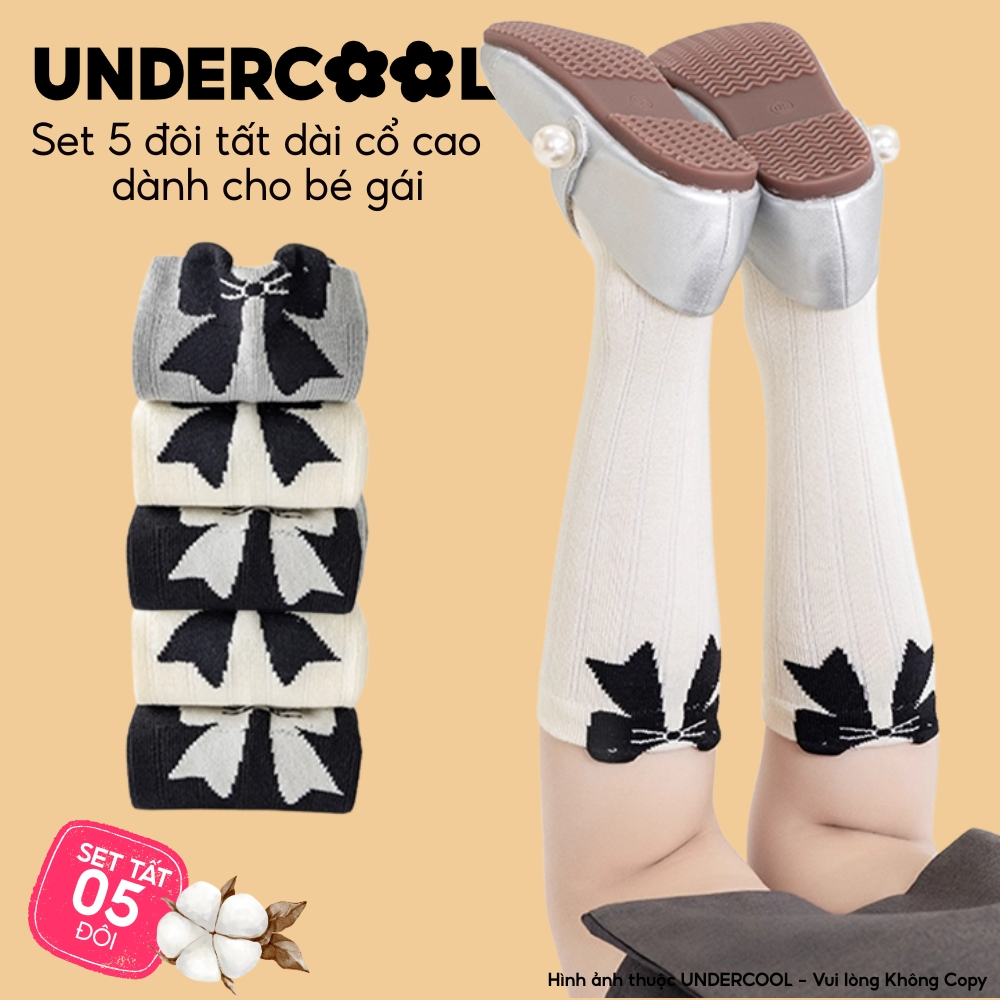 Set 5 Đôi Tất Cao Cổ Cho Bé Gái 5-10 Tuổi - Vớ Trẻ Em Phối Nơ Xinh Xắn Thu Đông Cho Bé Gái CB-TC105
