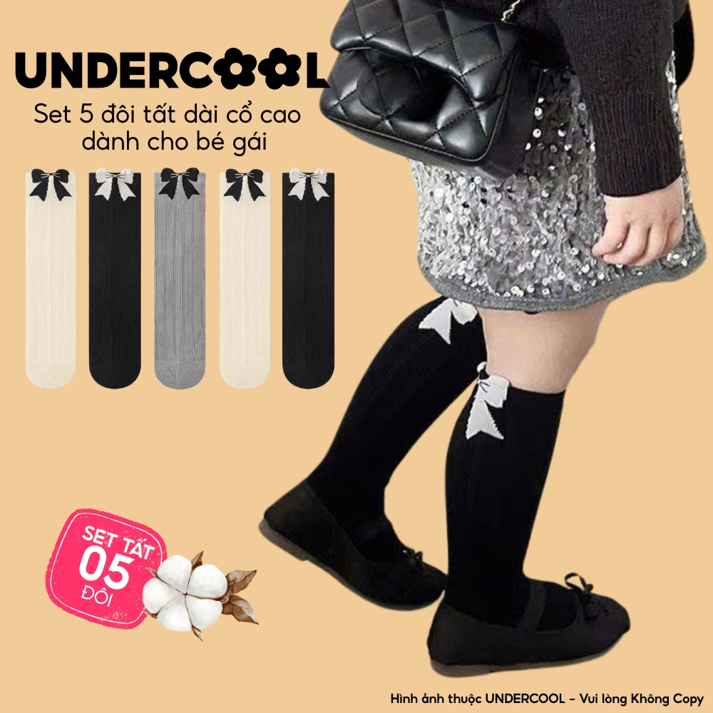 Set 5 Đôi Tất Cao Cổ Cho Bé Gái 5-10 Tuổi - Vớ Trẻ Em Phối Nơ Xinh Xắn Thu Đông Cho Bé Gái CB-TC105