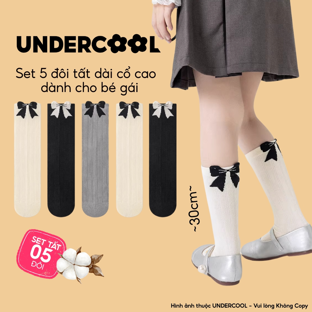 Set 5 Đôi Tất Cao Cổ Cho Bé Gái 5-10 Tuổi - Vớ Trẻ Em Phối Nơ Xinh Xắn Thu Đông Cho Bé Gái CB-TC105