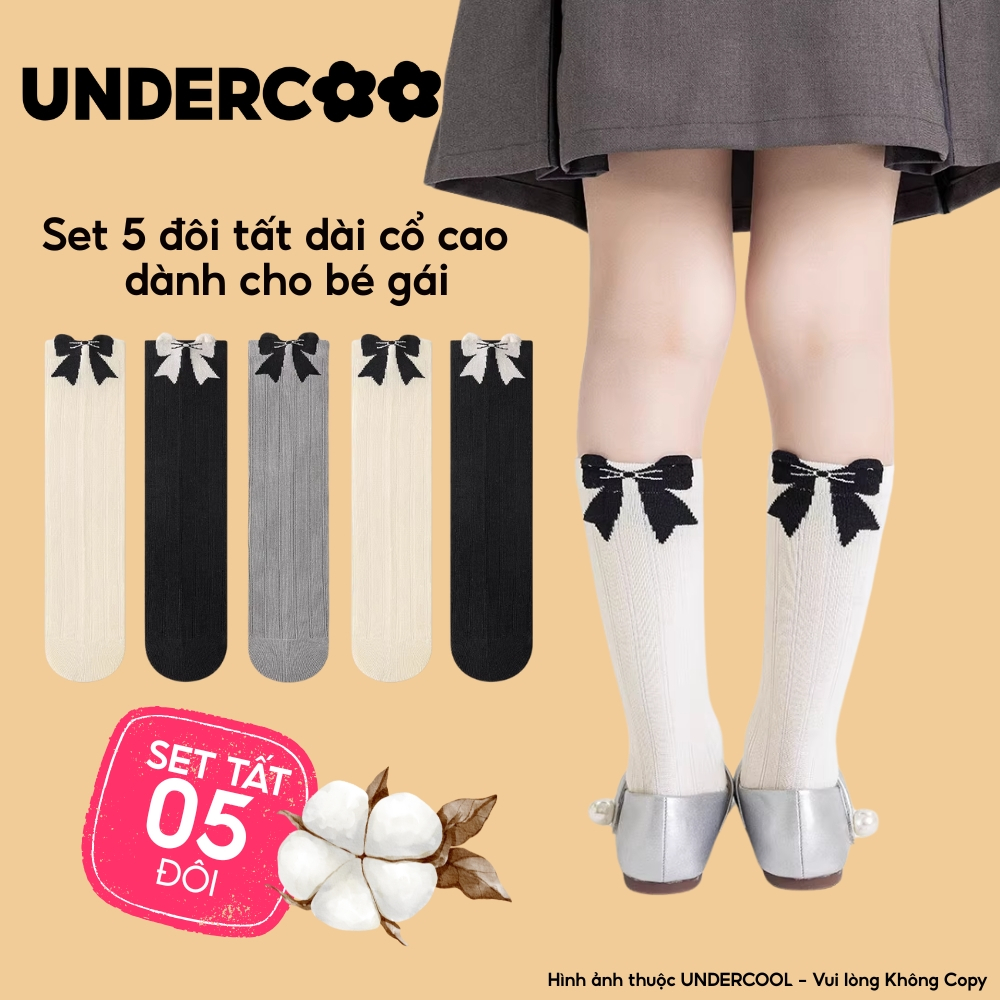 Set 5 Đôi Tất Cao Cổ Cho Bé Gái 5-10 Tuổi - Vớ Trẻ Em Phối Nơ Xinh Xắn Thu Đông Cho Bé Gái CB-TC105