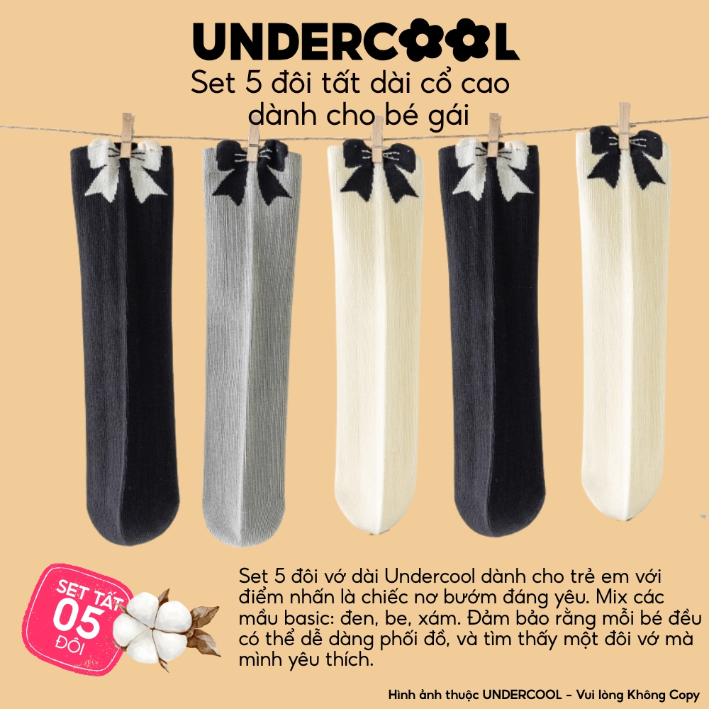 Set 5 Đôi Tất Cao Cổ Cho Bé Gái 5-10 Tuổi - Vớ Trẻ Em Phối Nơ Xinh Xắn Thu Đông Cho Bé Gái CB-TC105