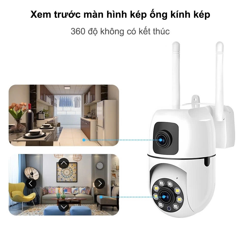 Camera Wifi Ngoài Trời 360 Độ Ống Kính Kép V360 Pro Full HD, Hồng Ngoại Ban Đêm, Đàm Thoại 2 Chiều, Báo Động Chống Trộm