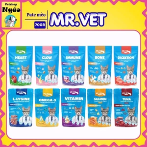 Pate Cho Mèo Mr. Vet Gói 70g Bổ Sung L-Lysine Và Omega 3 Hỗ Trợ Miễn Dịch