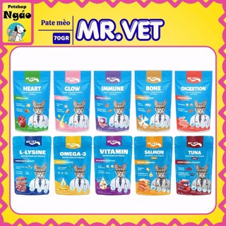 Pate Cho Mèo Mr. Vet Gói 70g Bổ Sung L-Lysine Và Omega 3 Hỗ Trợ Miễn Dịch